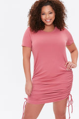 Plus Size Ruched Drawstring T-Shirt Dress