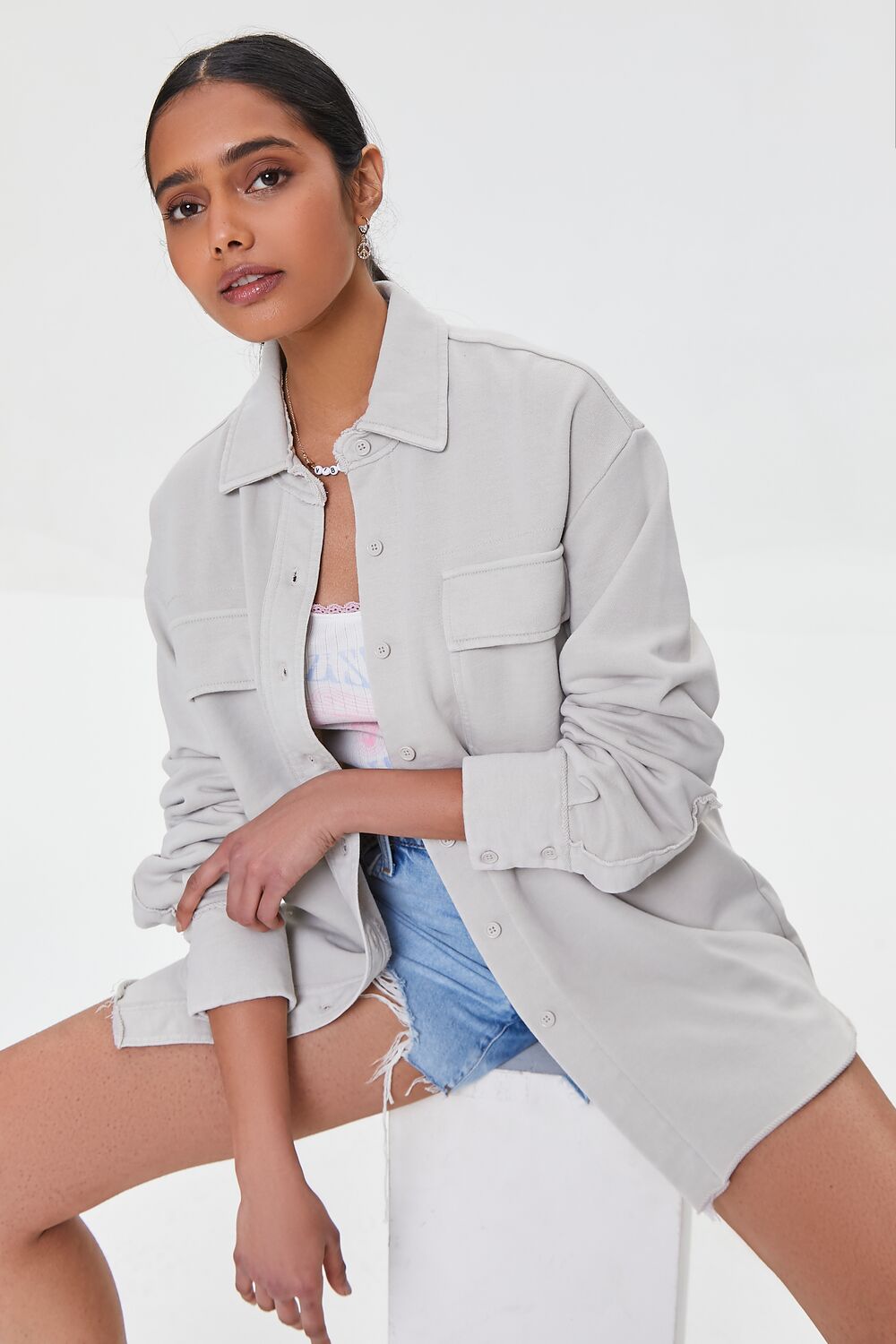 French Terry Dolphin-Hem Shacket