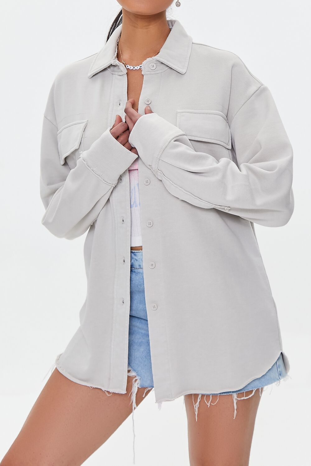 French Terry Dolphin-Hem Shacket