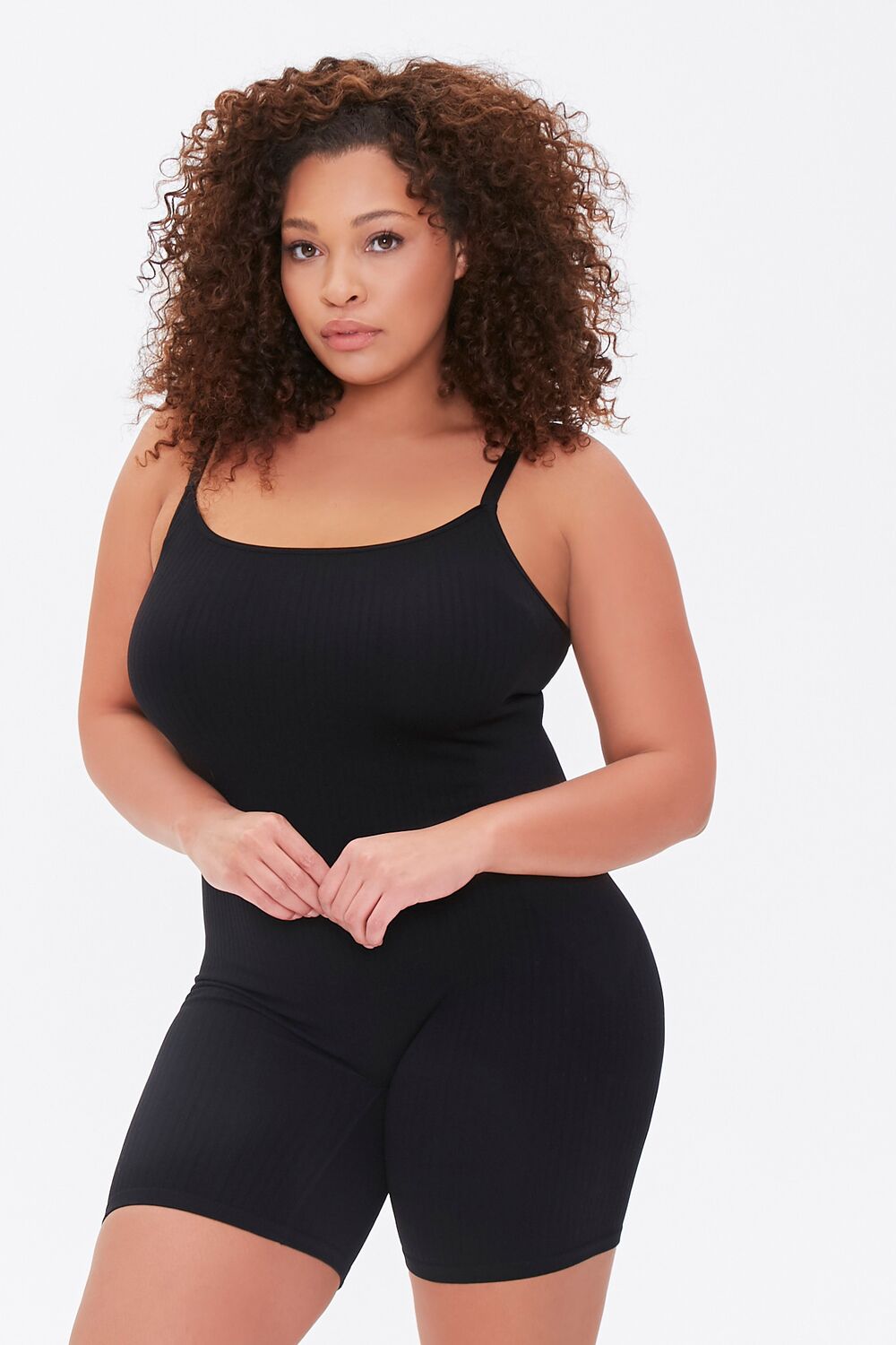 Plus Size Ribbed Cami Romper