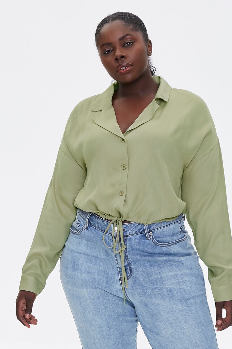 Plus Size Drawstring-Hem Shirt