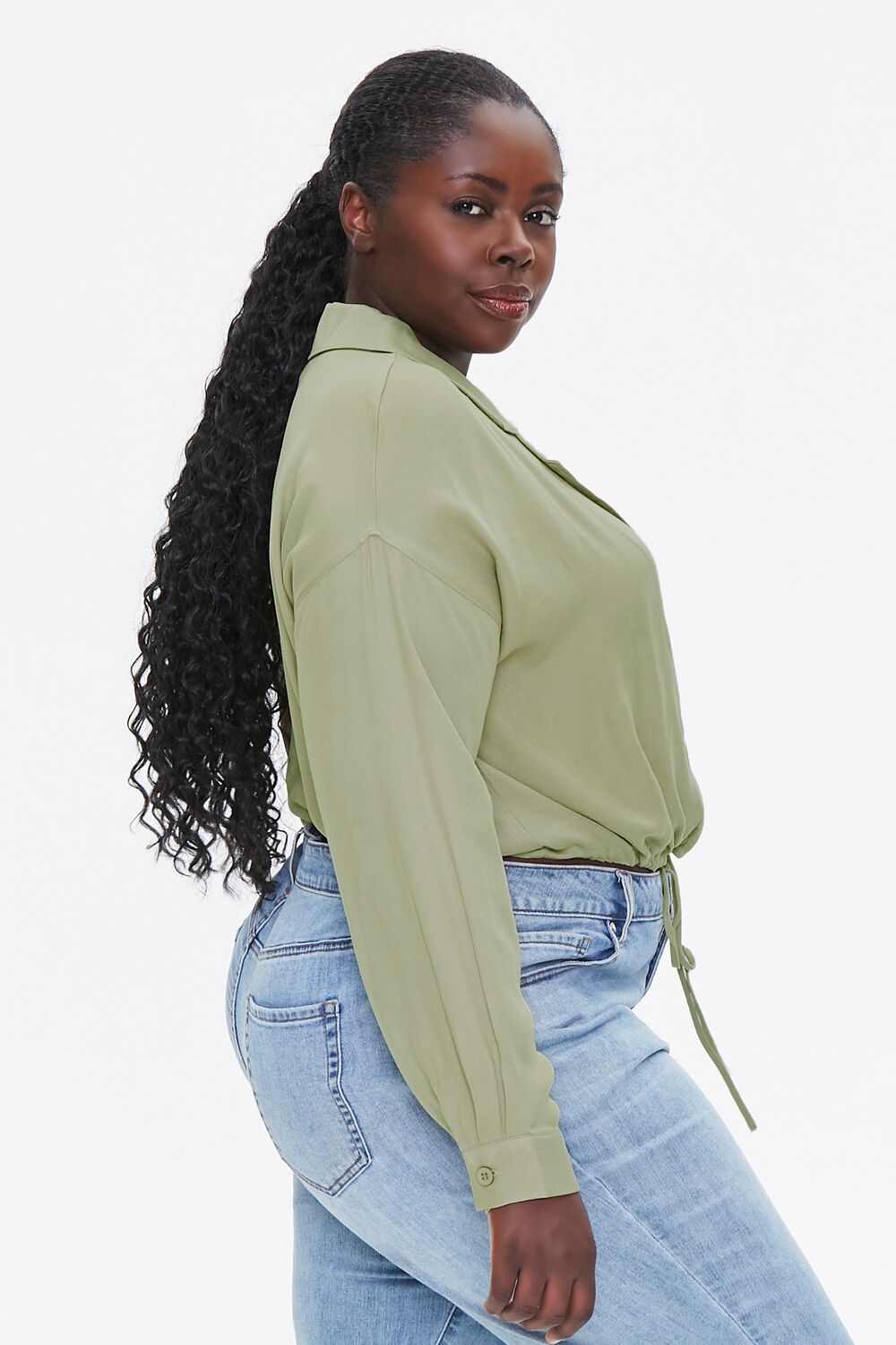 Plus Size Drawstring-Hem Shirt