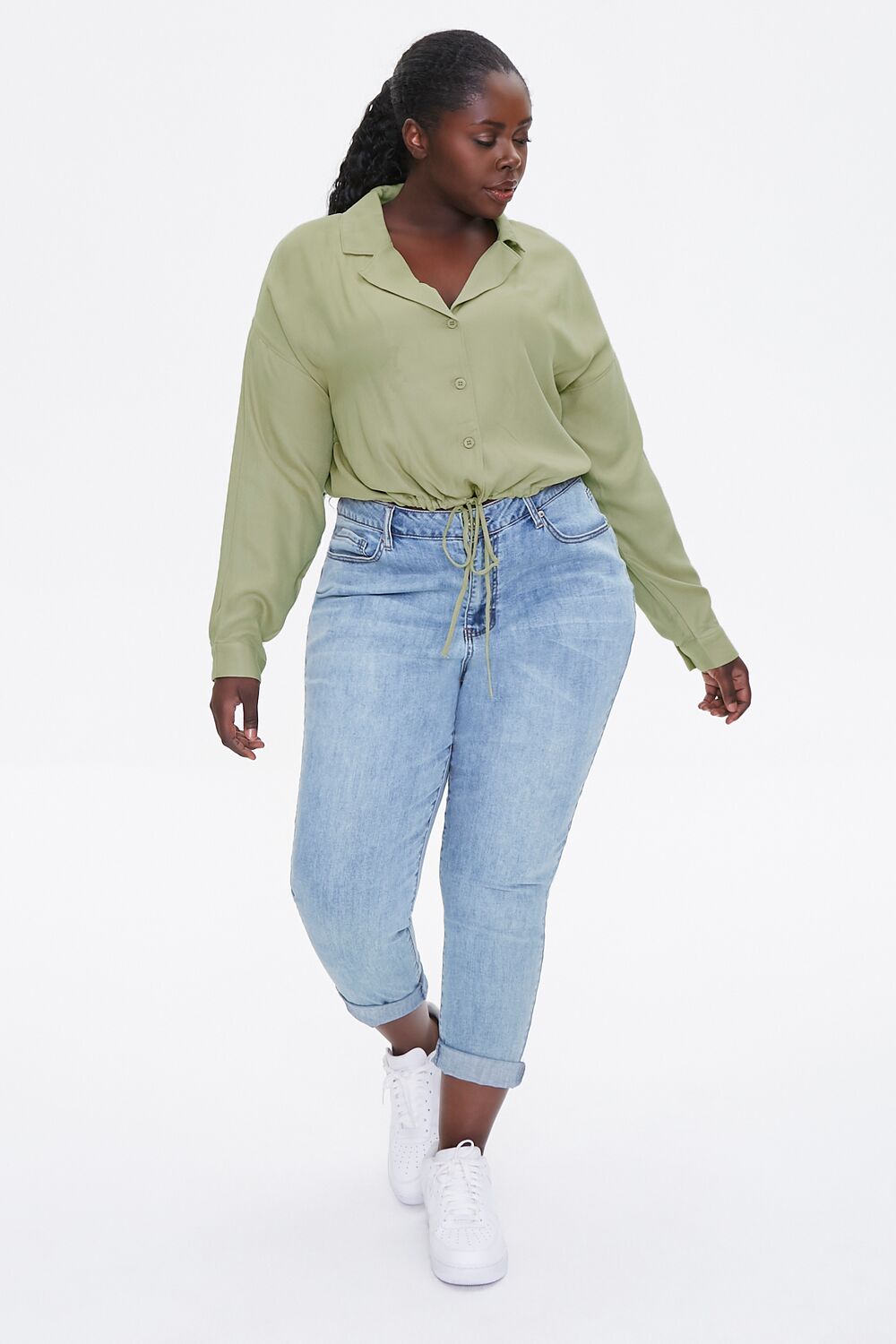 Plus Size Drawstring-Hem Shirt