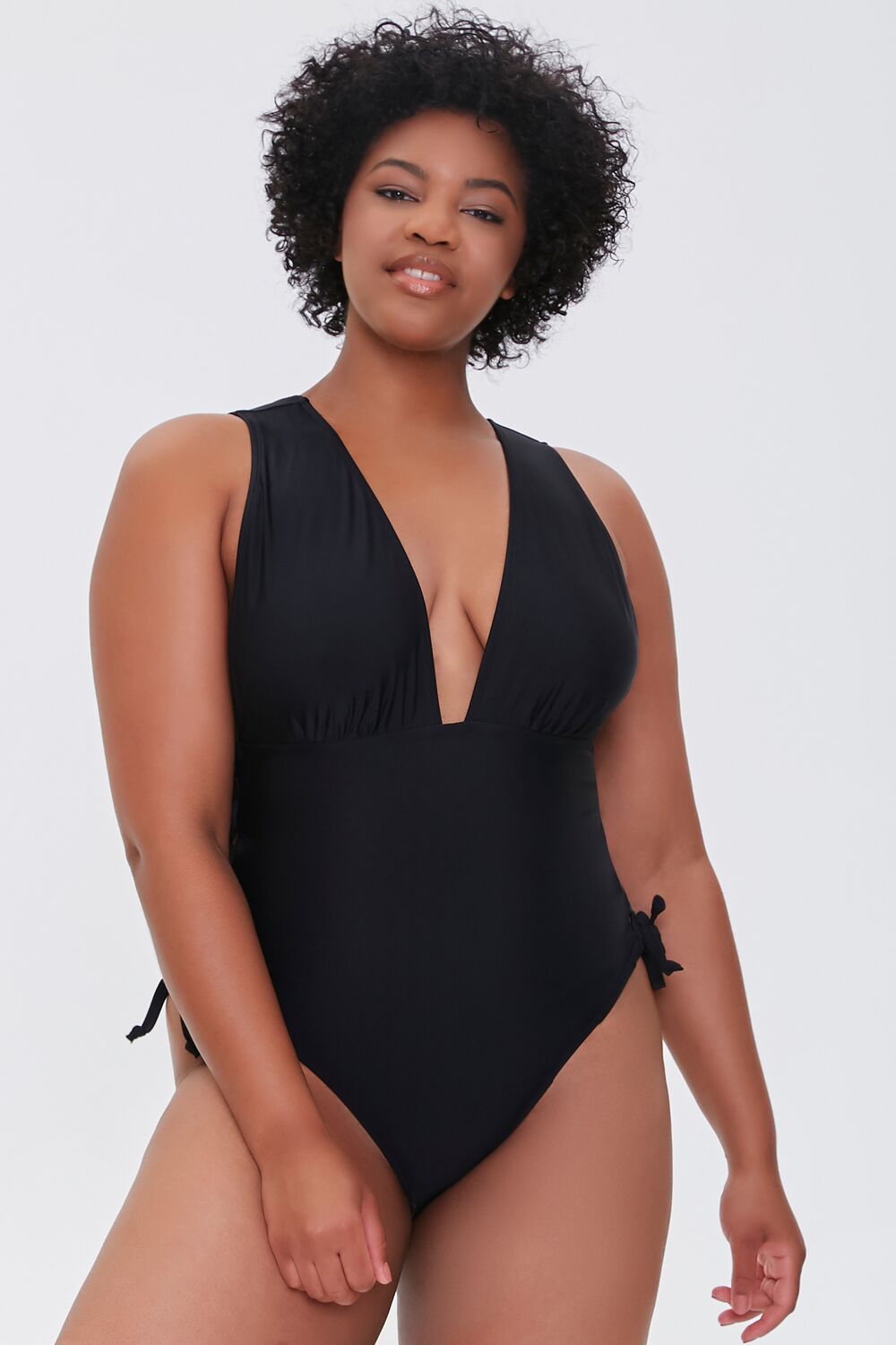Plus Size Lace-Up One-Piece Swimsuit