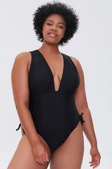 Plus Size Lace-Up One-Piece Swimsuit