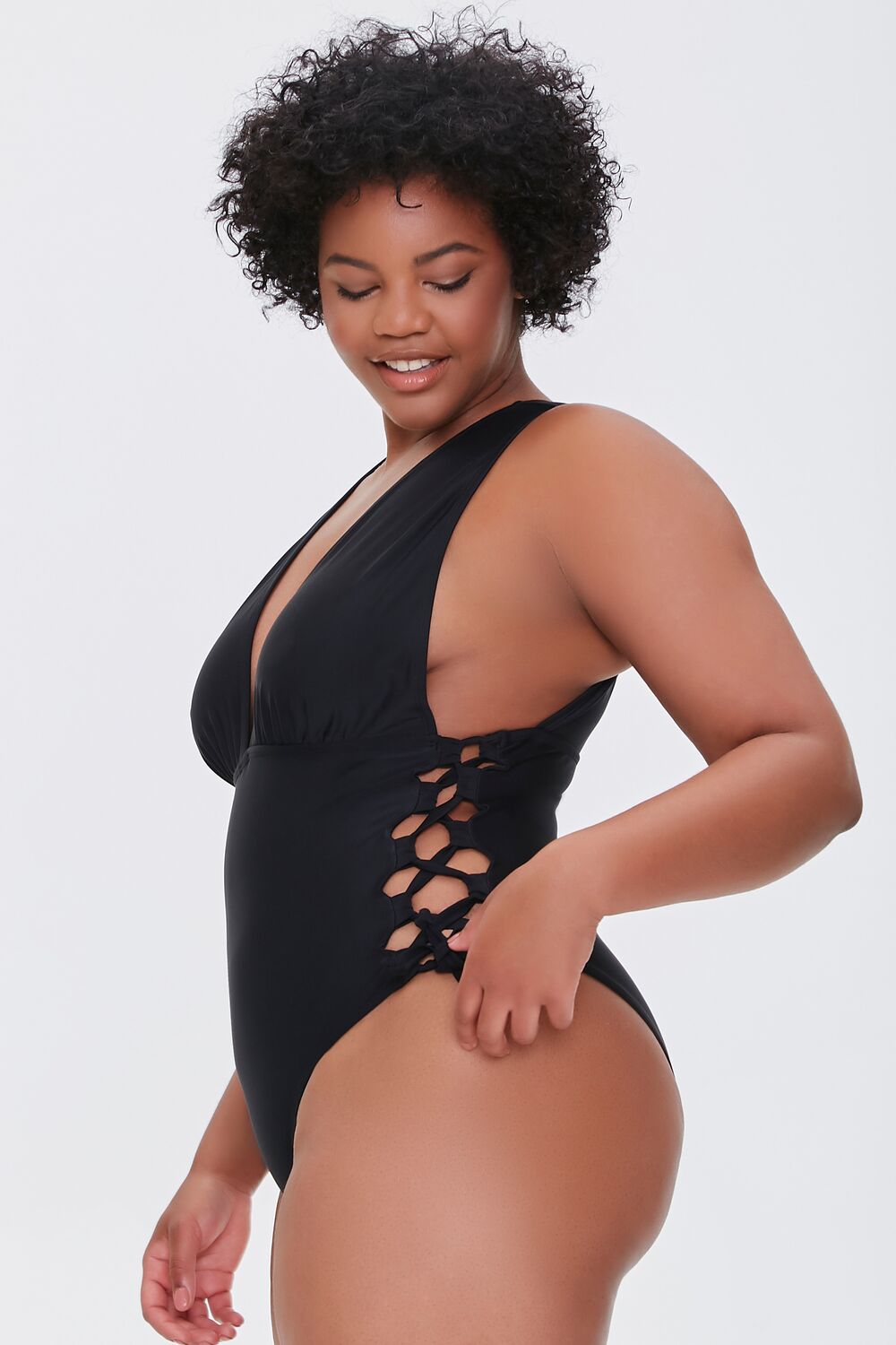 Plus Size Lace-Up One-Piece Swimsuit