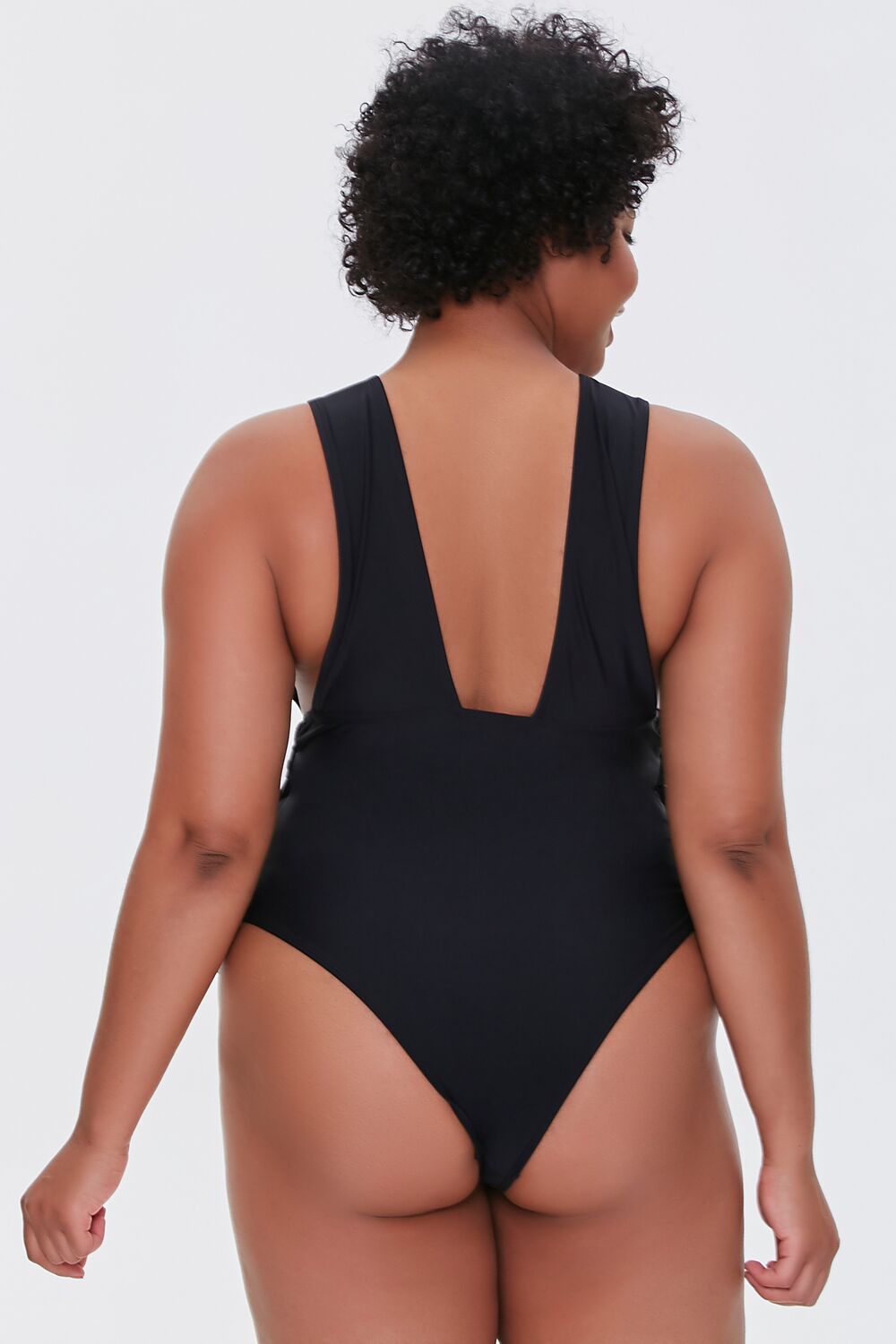 Plus Size Lace-Up One-Piece Swimsuit