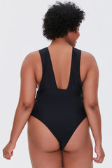 Plus Size Lace-Up One-Piece Swimsuit