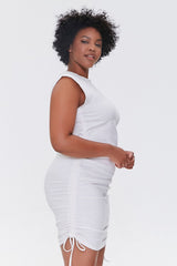 Plus Size Ruched Drawstring Mini Dress