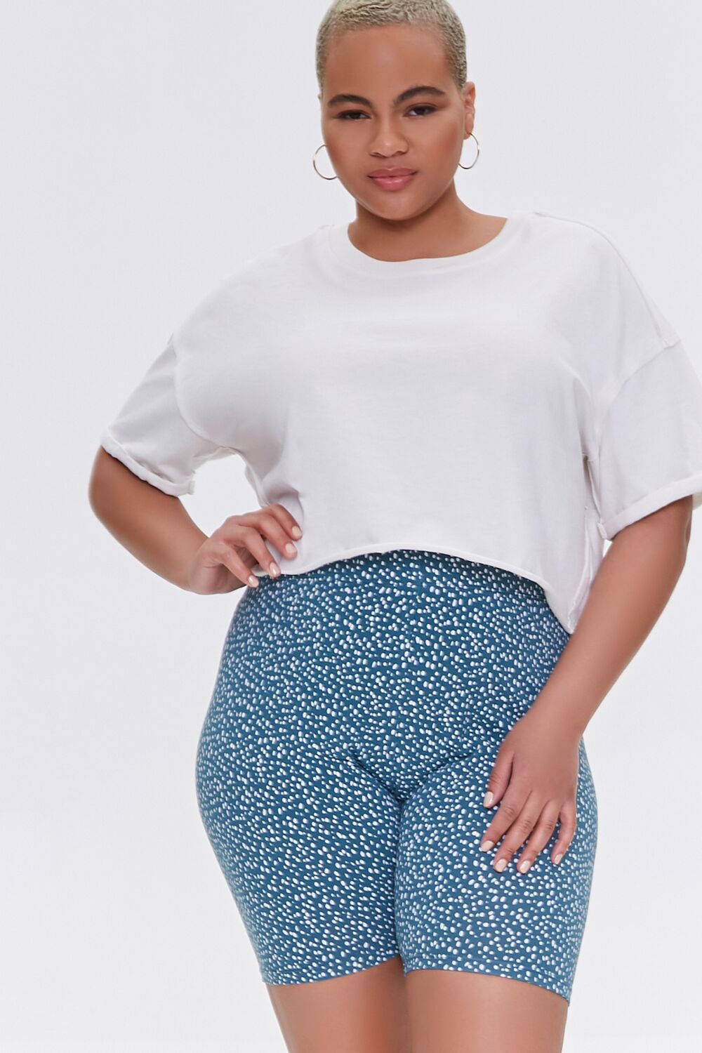 Plus Size Speckled Print Biker Shorts