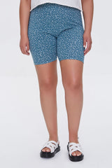 Plus Size Speckled Print Biker Shorts
