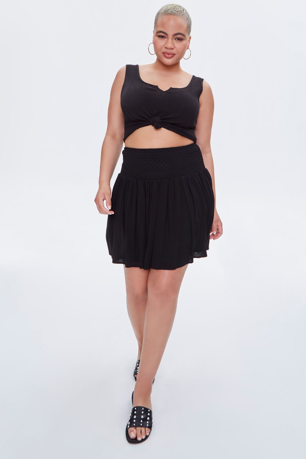 Plus Size Smocked Mini Skirt