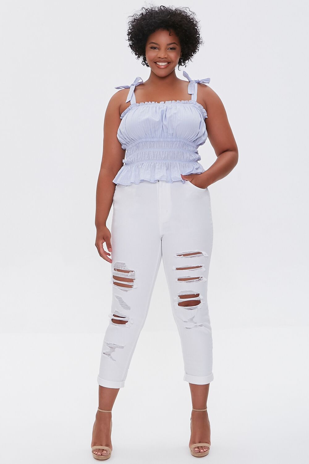 Tie-Strap Ruffle-Trim Top