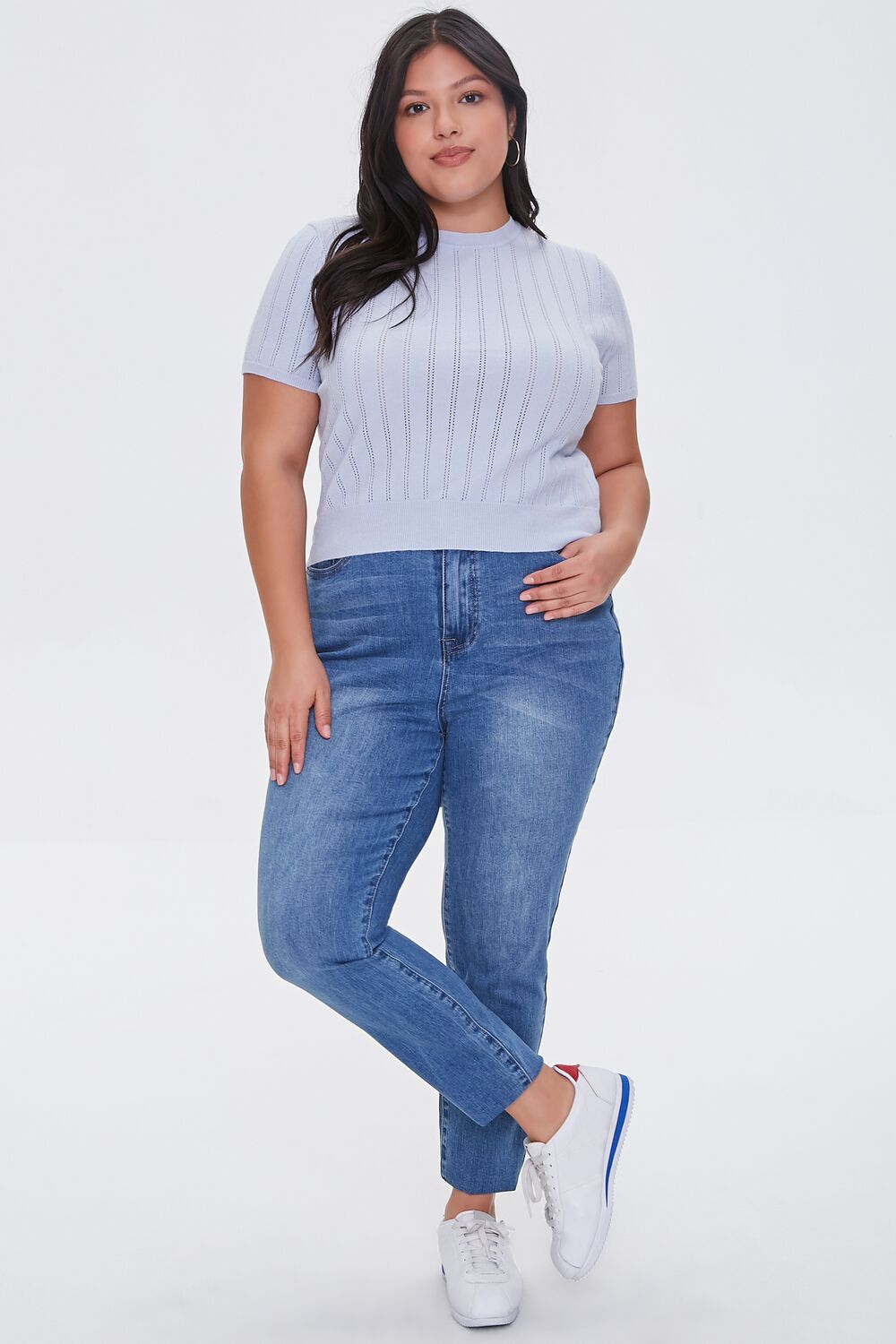 Plus Size Pointelle Sweater-Knit Tee