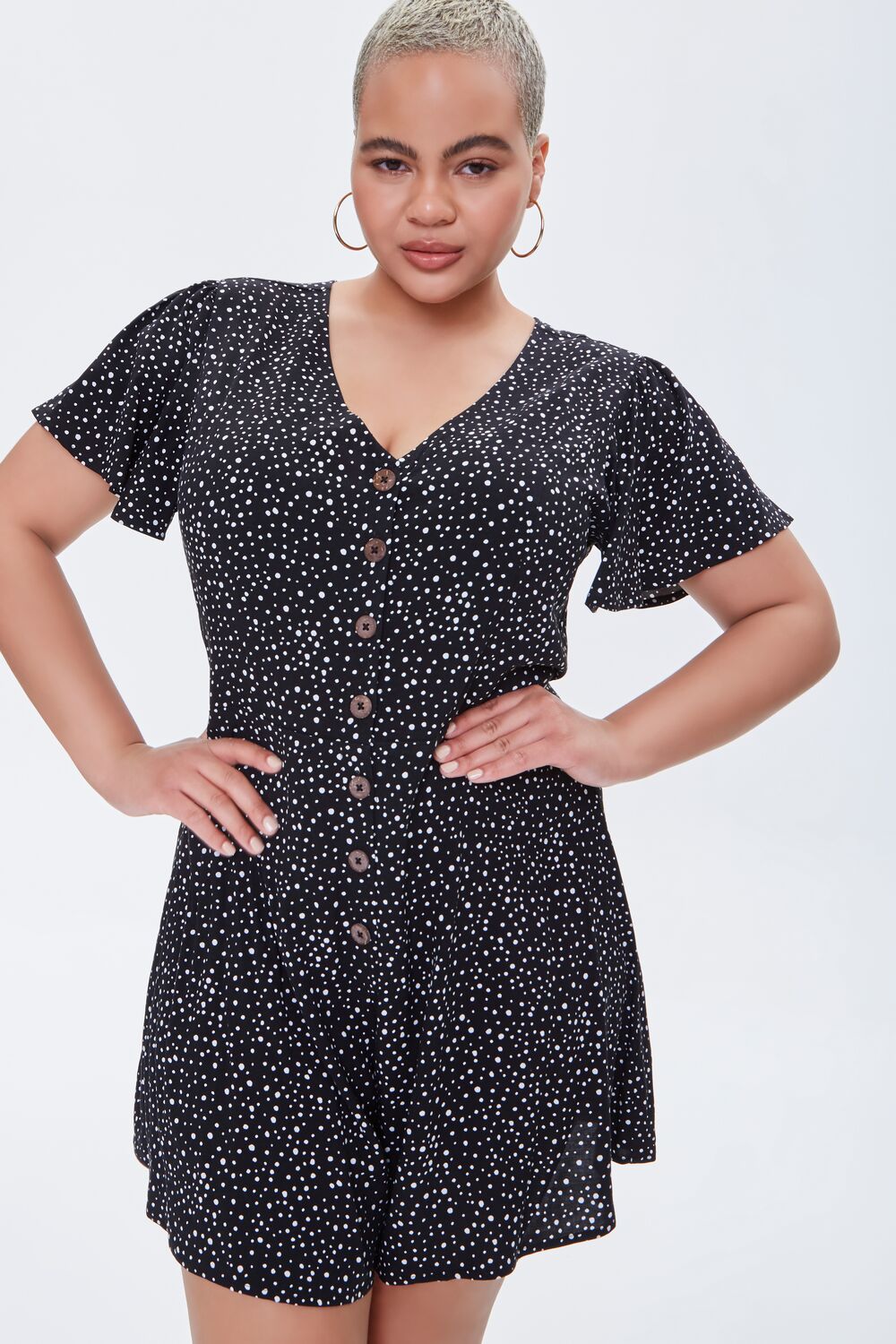 Plus Size Spotted Print Romper