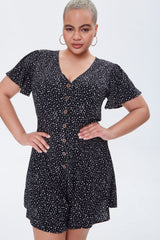 Plus Size Spotted Print Romper