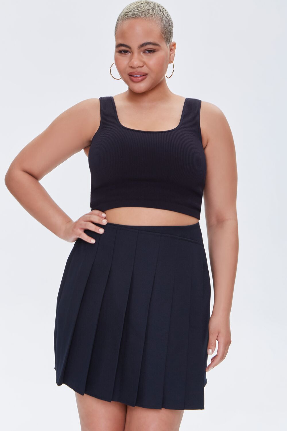 Plus Size Pleat-Front Skort