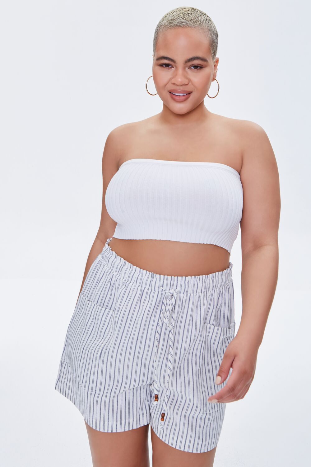 Plus Size Striped Paperbag Shorts