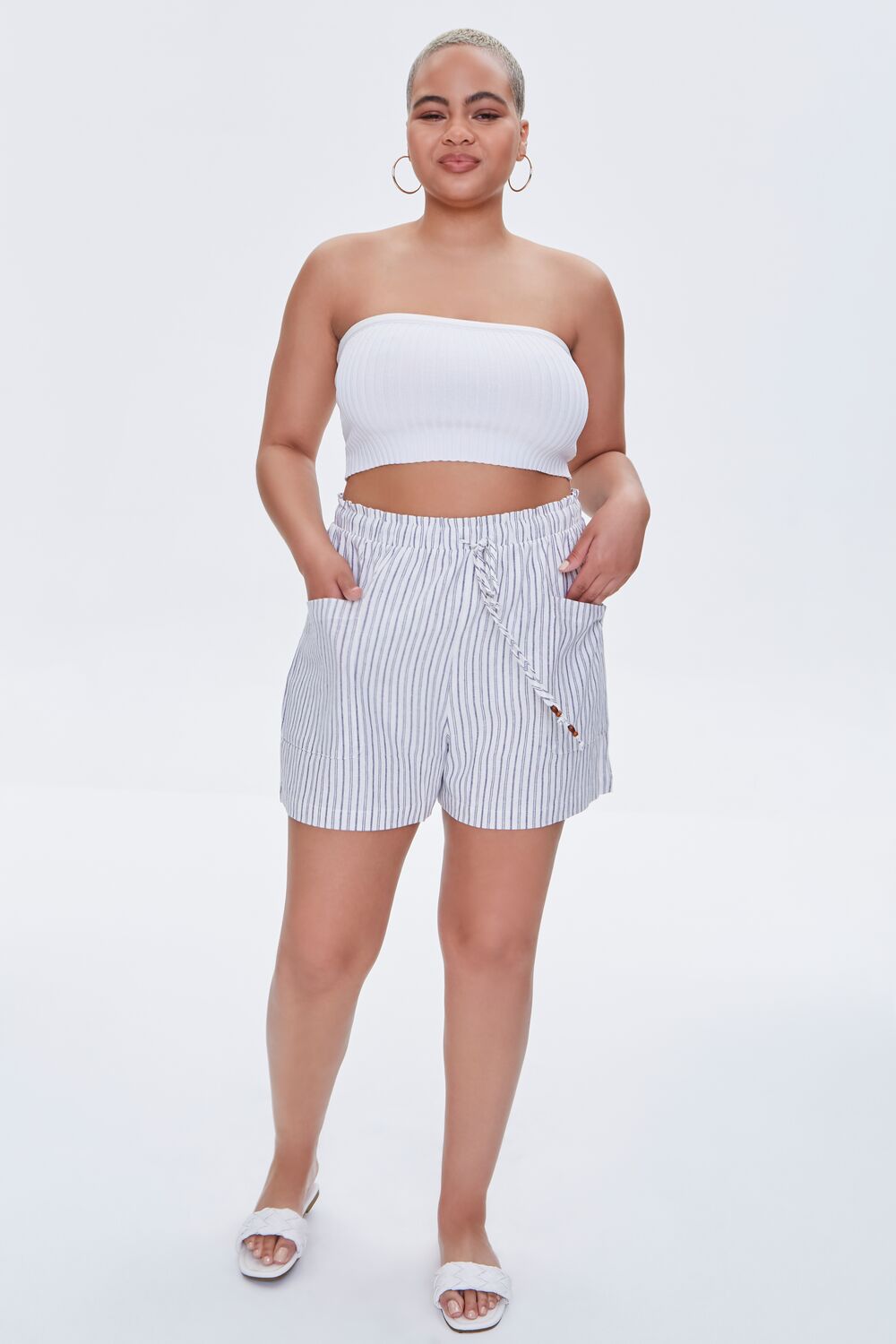 Plus Size Striped Paperbag Shorts
