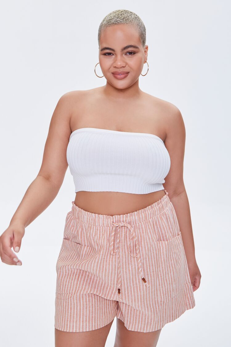 Plus Size Striped Paperbag Shorts