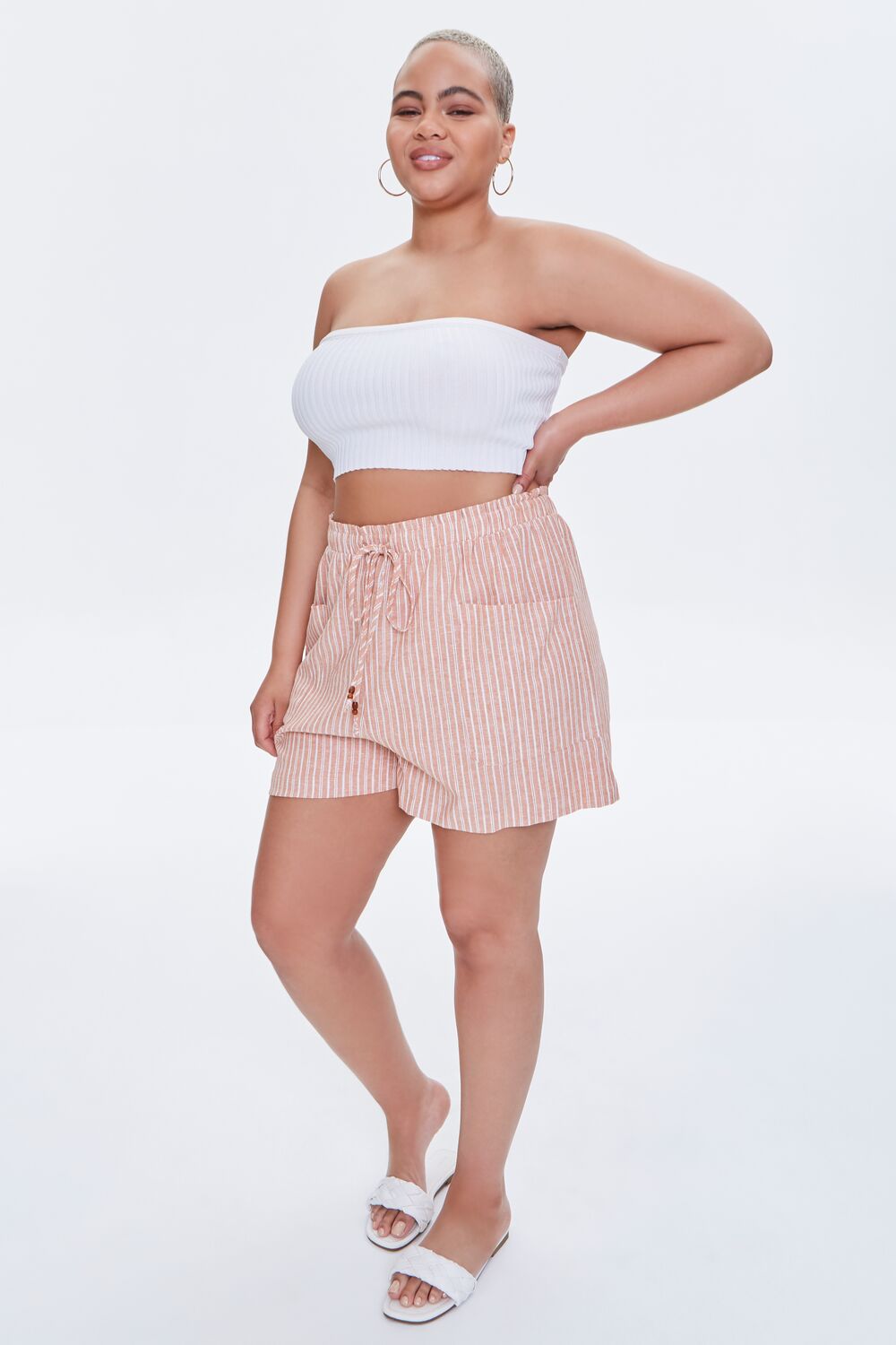 Plus Size Striped Paperbag Shorts