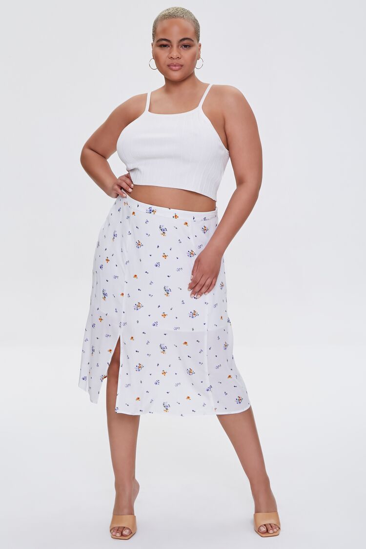 Plus Size Floral Print Skirt