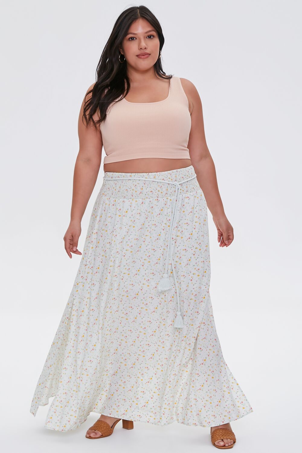 Plus Size Floral M-Slit Skirt