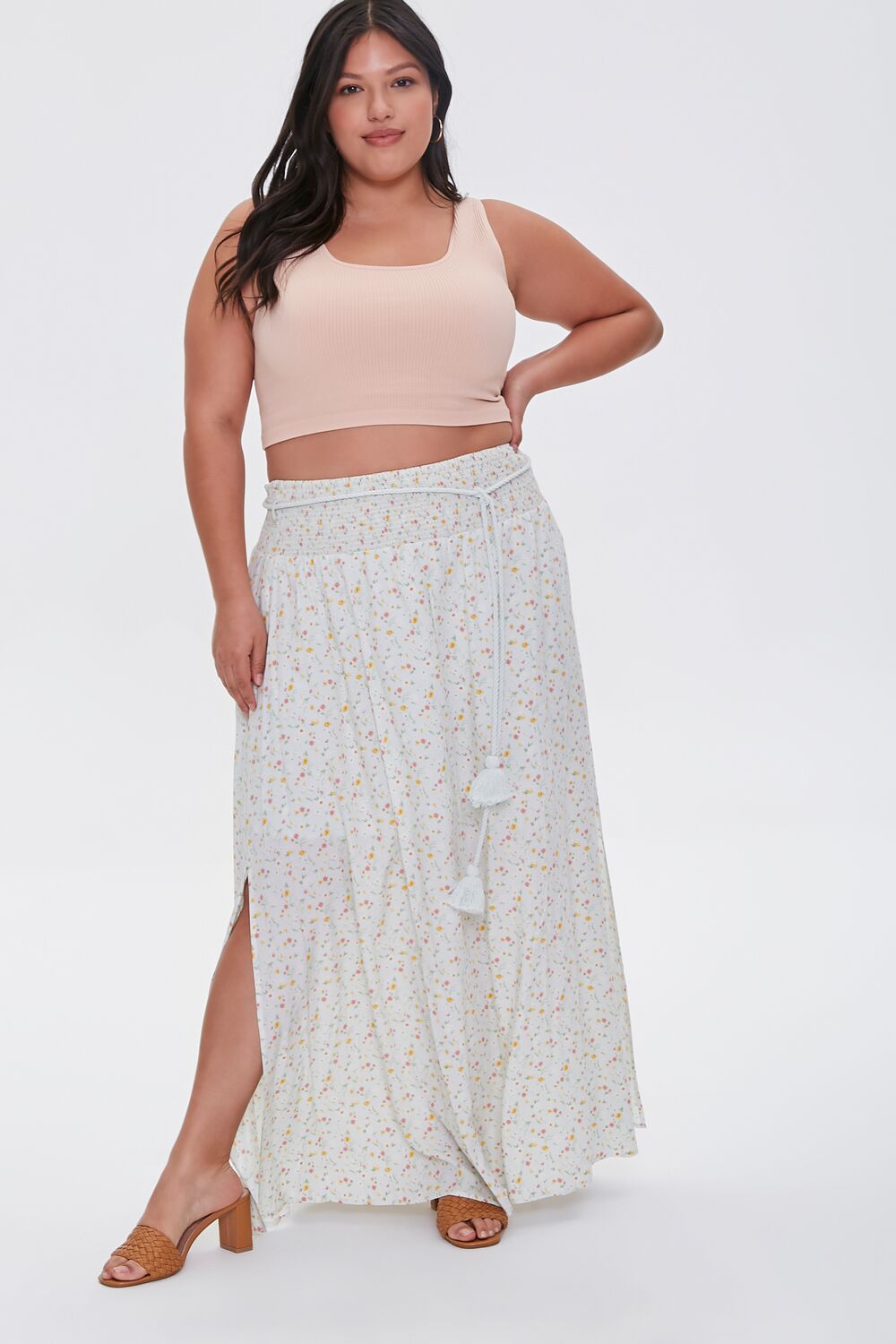 Plus Size Floral M-Slit Skirt