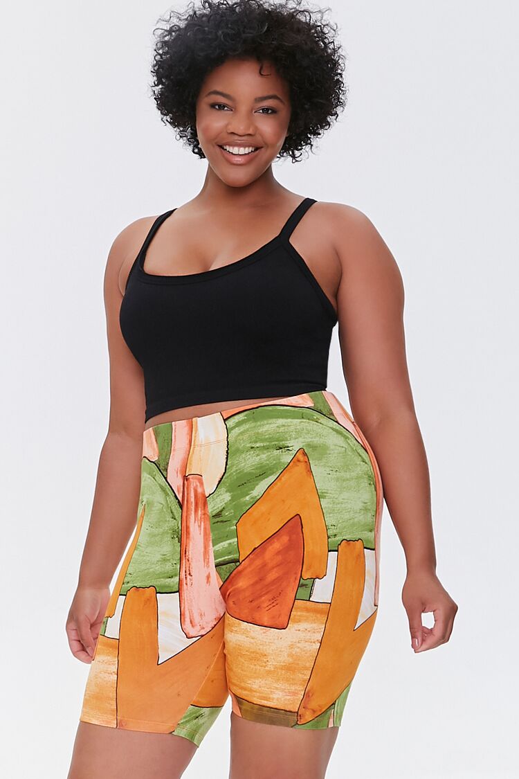 Plus Size Geo Print Biker Shorts