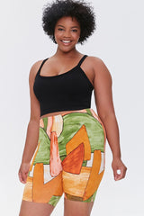 Plus Size Geo Print Biker Shorts