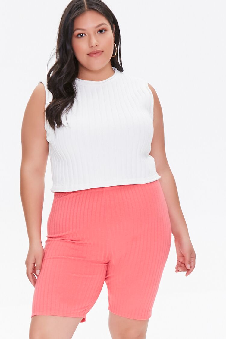 Plus Size Ribbed Biker Shorts