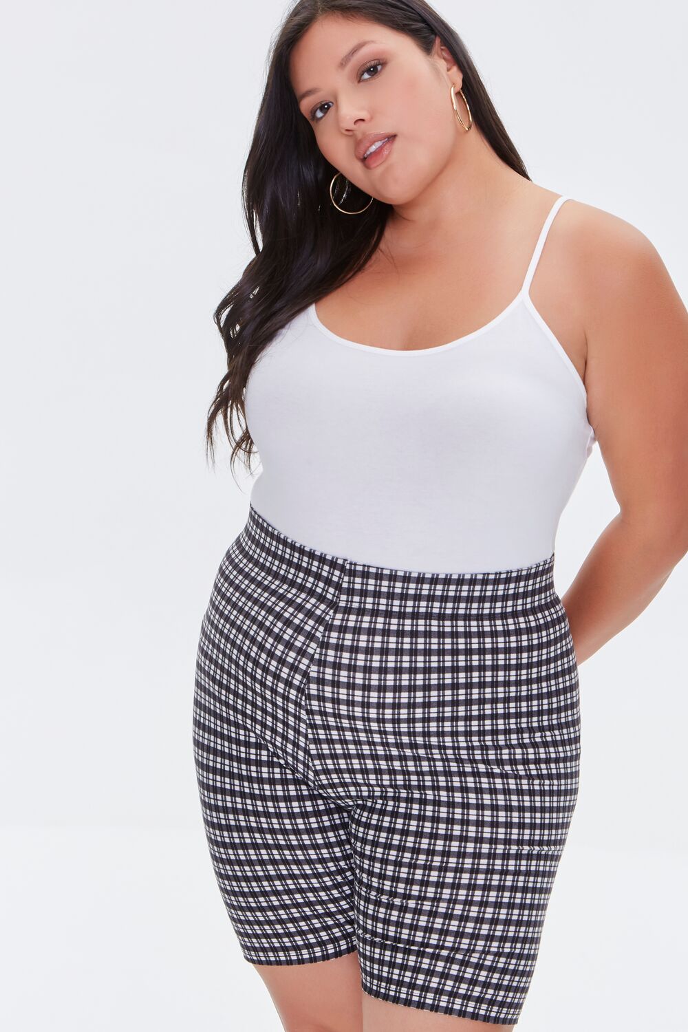 Plus Size Gingham Biker Shorts
