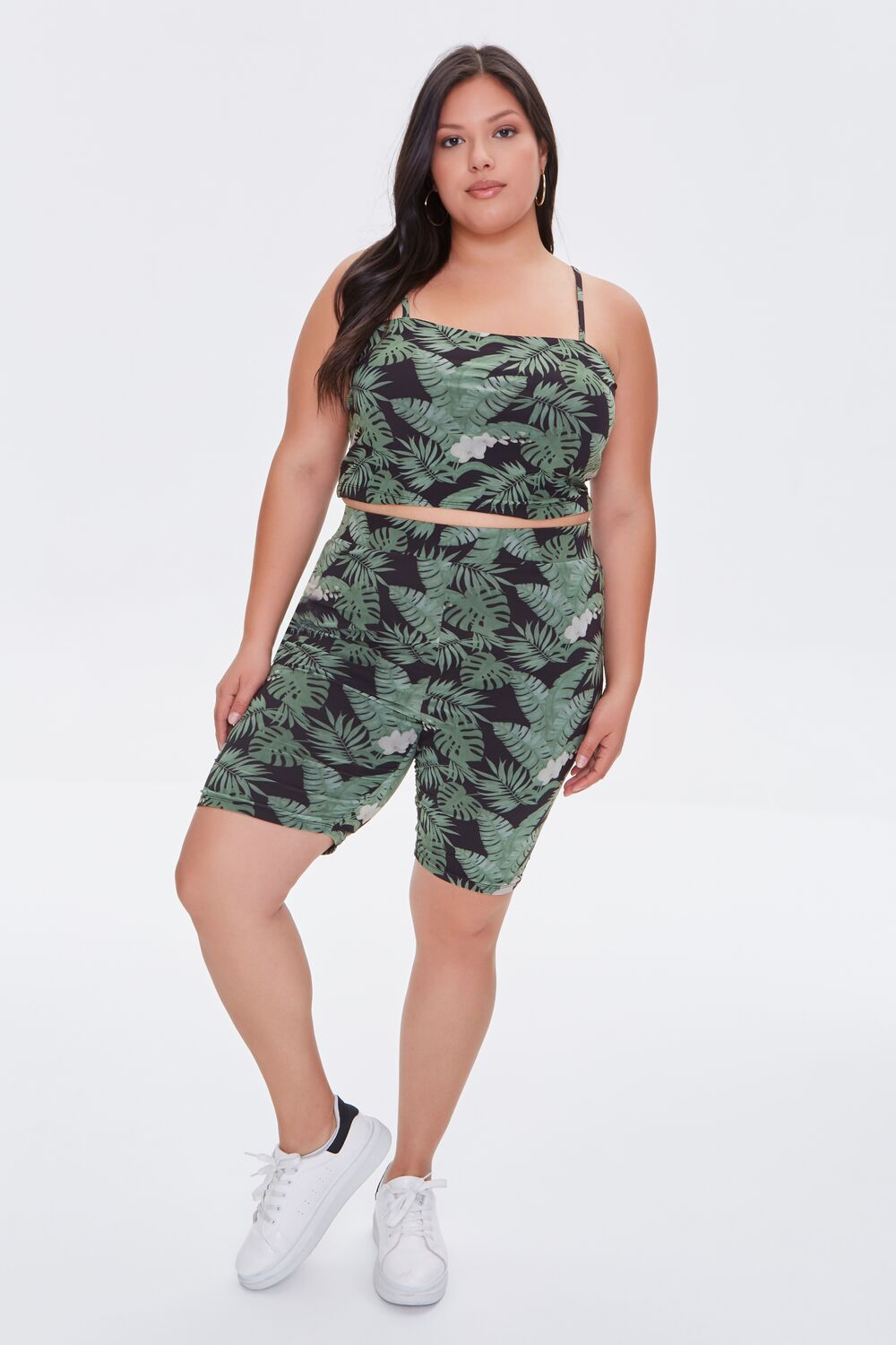 Plus Size Tropical Leaf Biker Shorts