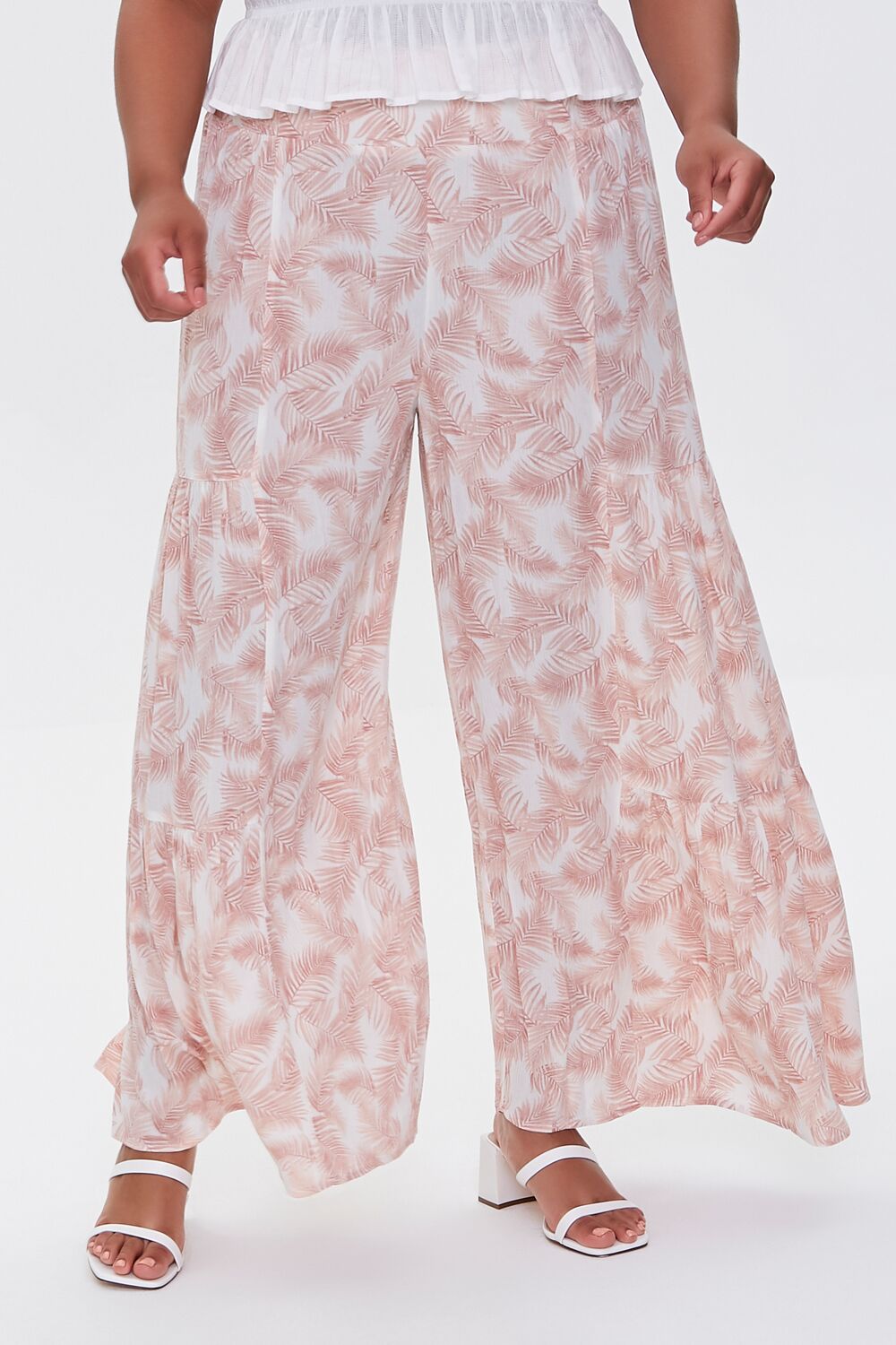 Plus Size Leaf Print Wide-Leg Pants