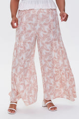 Plus Size Leaf Print Wide-Leg Pants