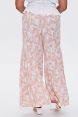 Plus Size Leaf Print Wide-Leg Pants