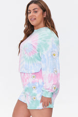 Plus Size Daisy Graphic Tie-Dye Pullover