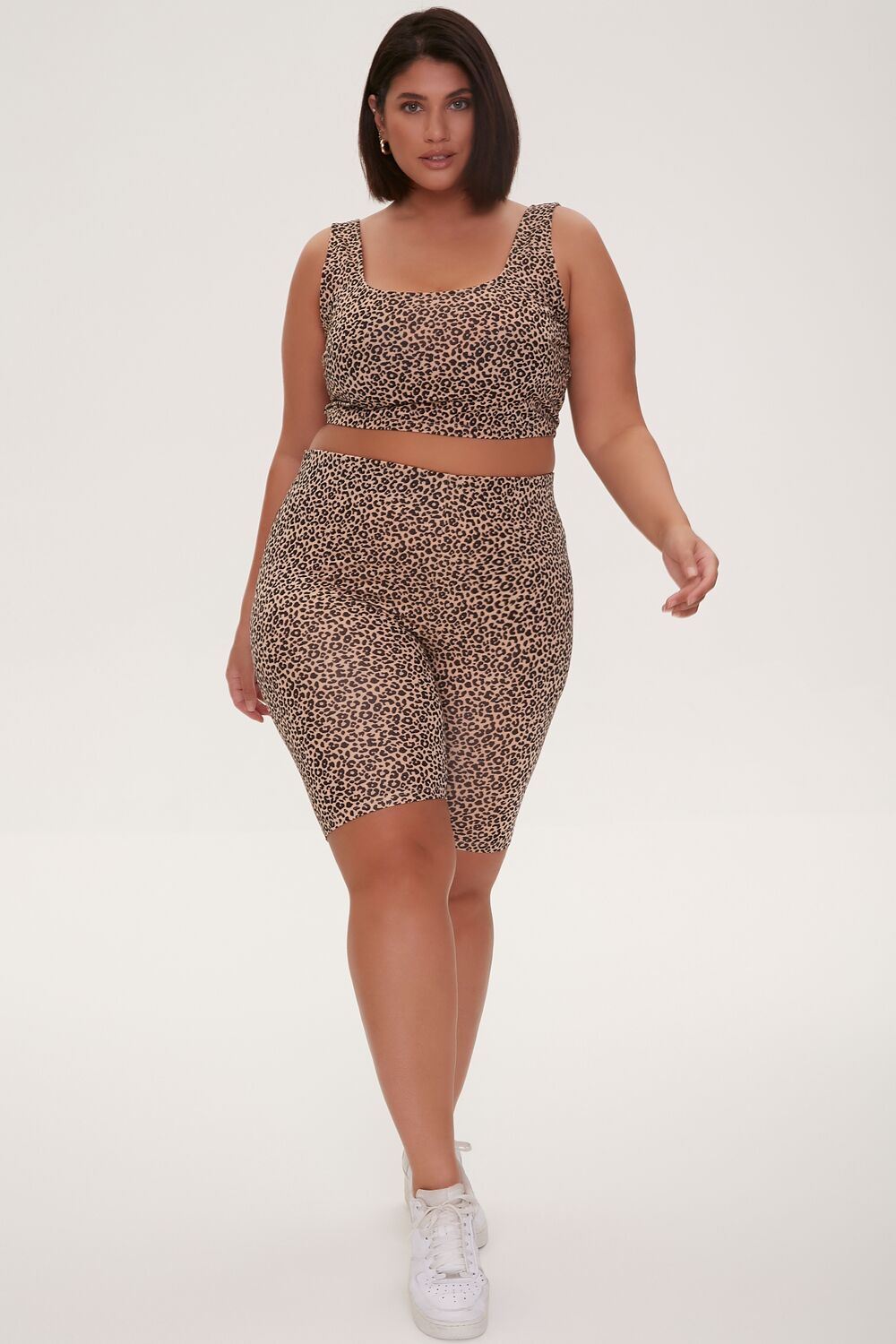 Plus Size Leopard Print Biker Shorts