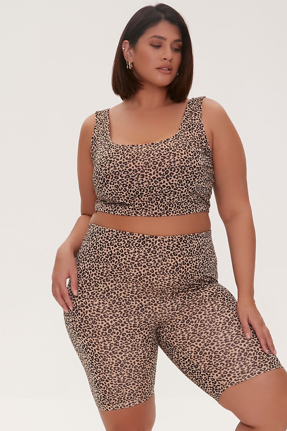 Plus Size Leopard Print Biker Shorts