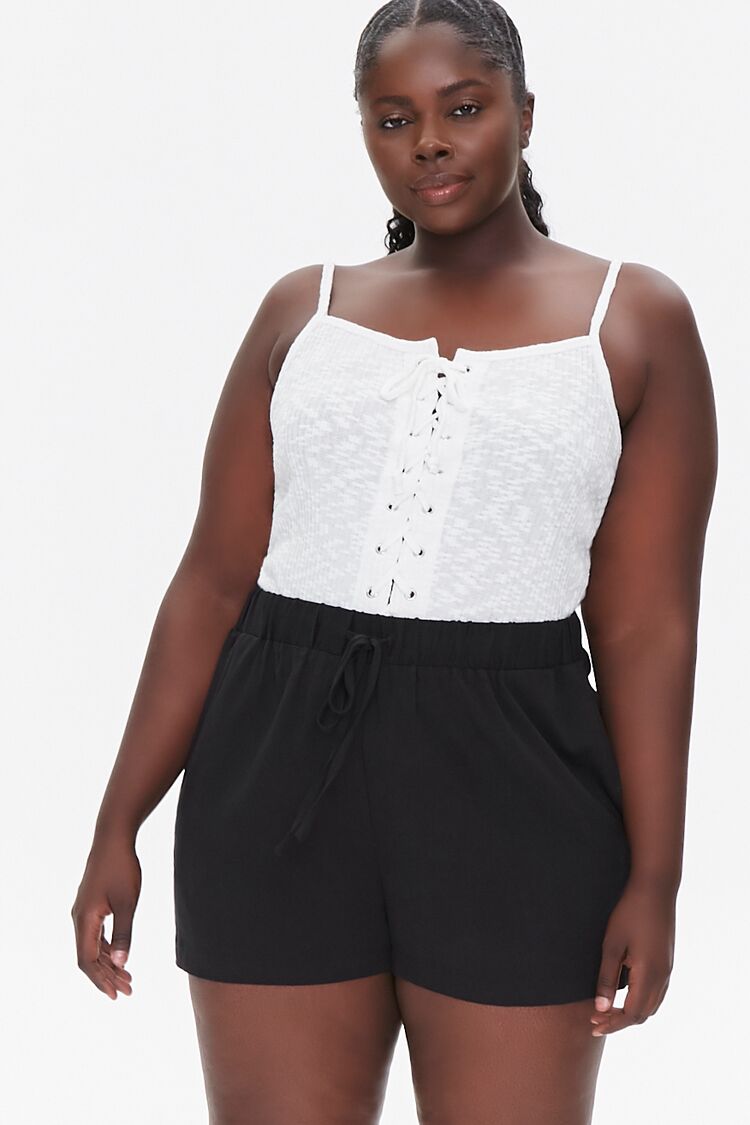 Plus Size Linen Drawstring Shorts