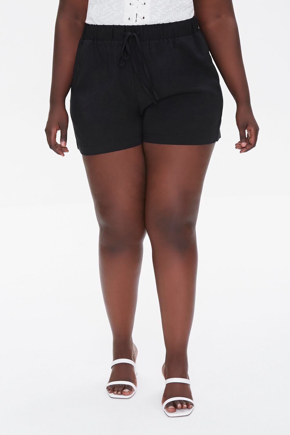 Plus Size Linen Drawstring Shorts