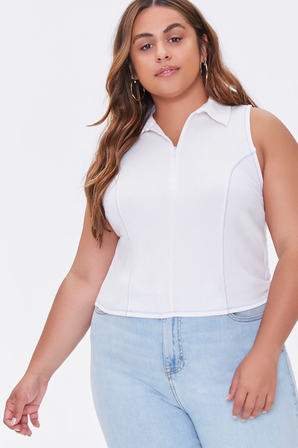 Plus Size Sleeveless Half-Zip Top