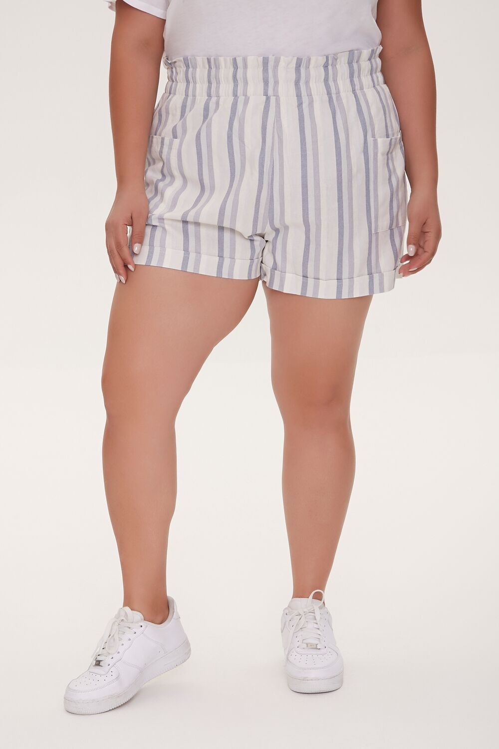 Plus Size Striped Paperbag Shorts