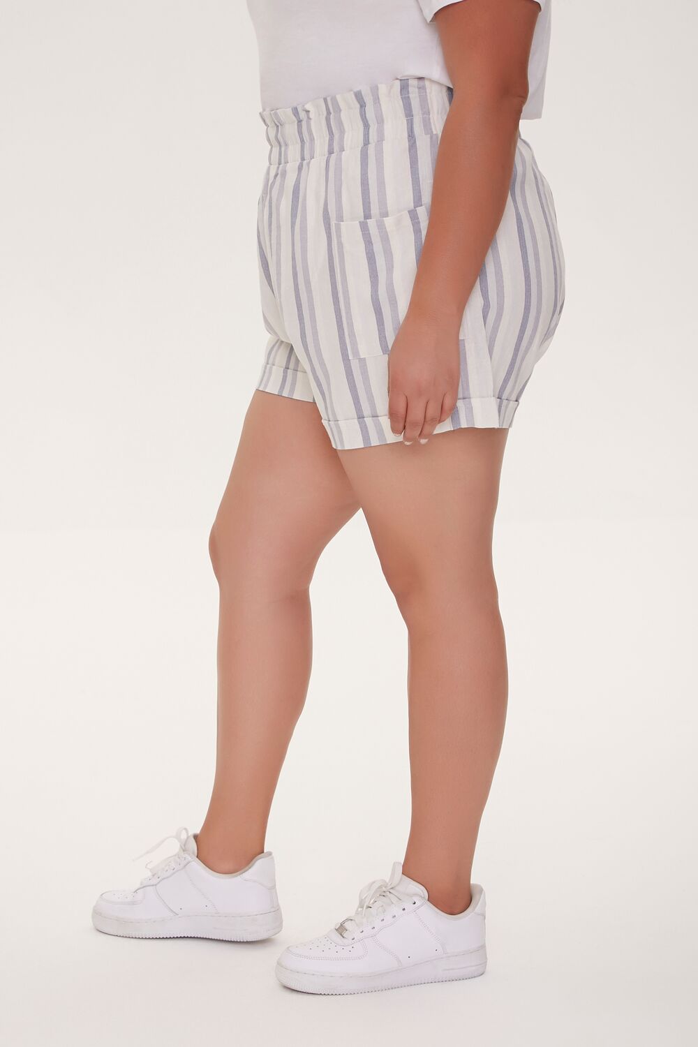 Plus Size Striped Paperbag Shorts