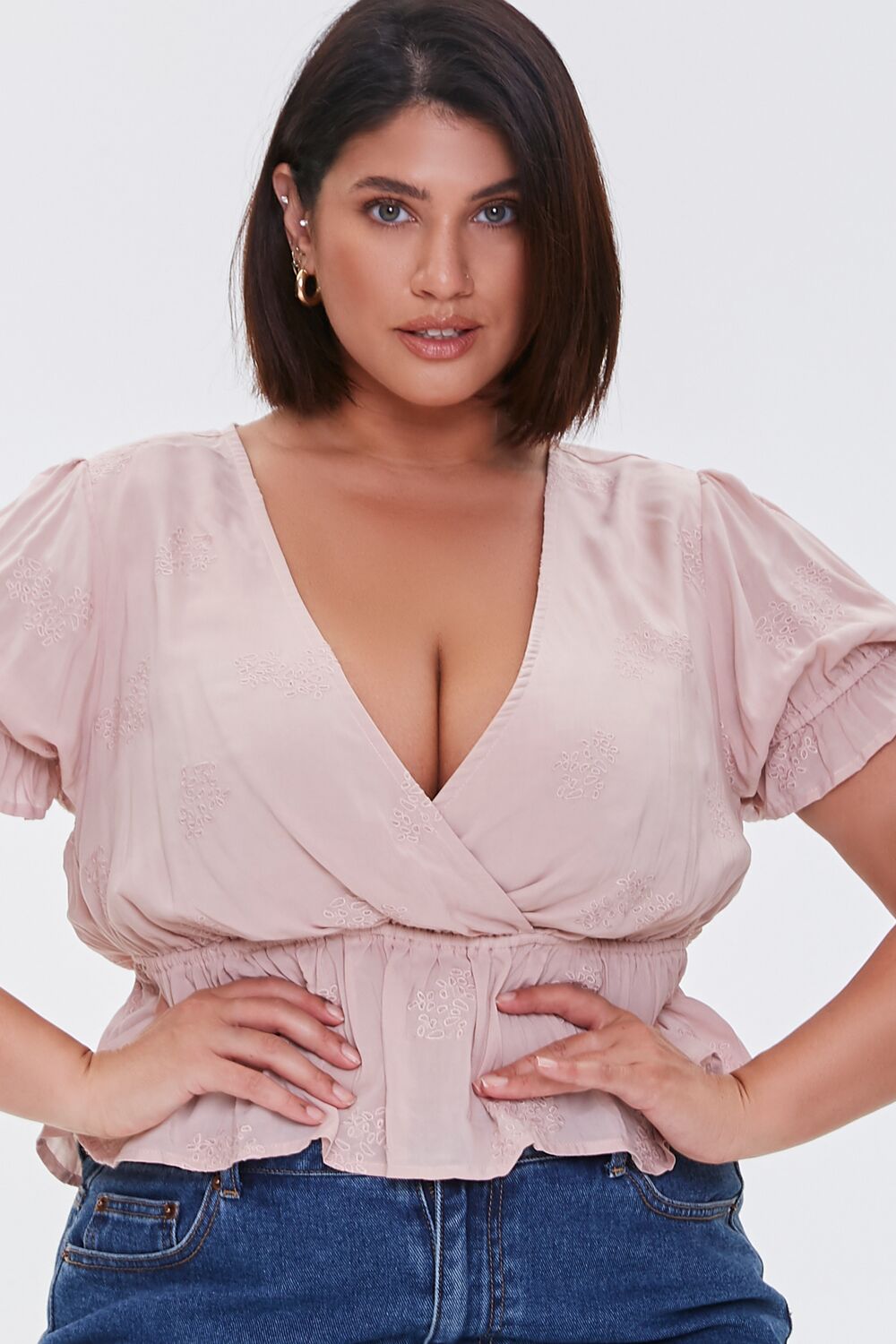 Plus Size Floral Eyelet Crop Top