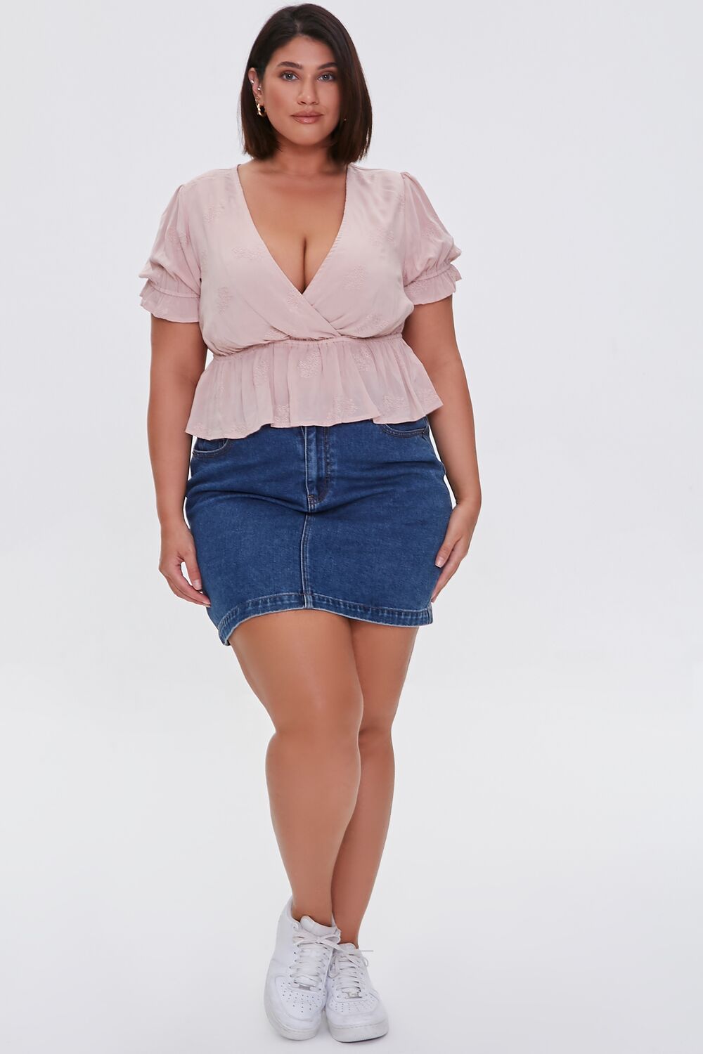 Plus Size Floral Eyelet Crop Top