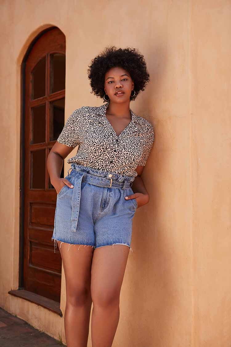 Plus Size Paperbag Denim Shorts