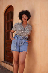 Plus Size Paperbag Denim Shorts