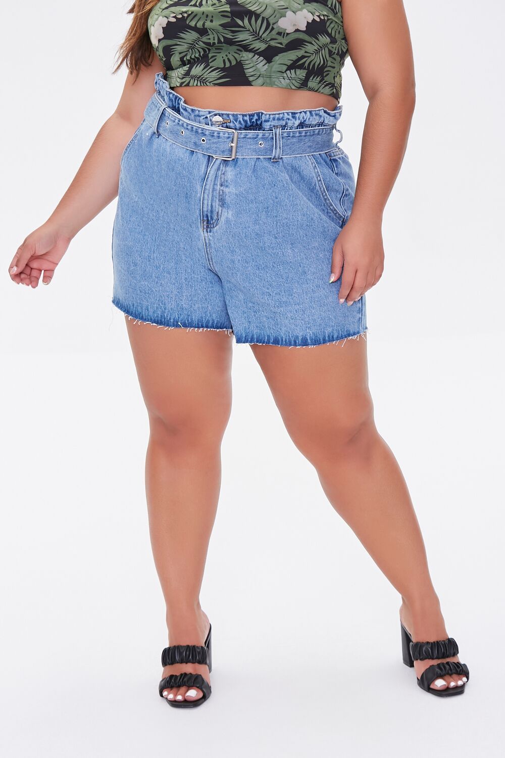 Plus Size Paperbag Denim Shorts