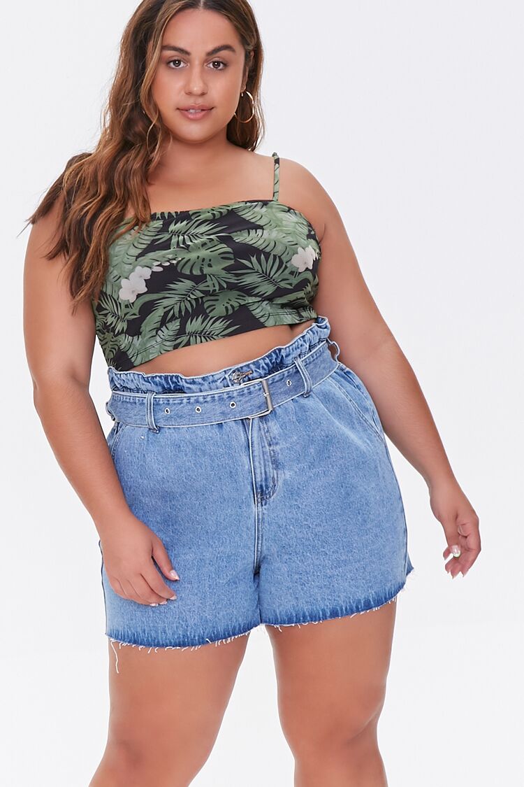 Plus Size Paperbag Denim Shorts